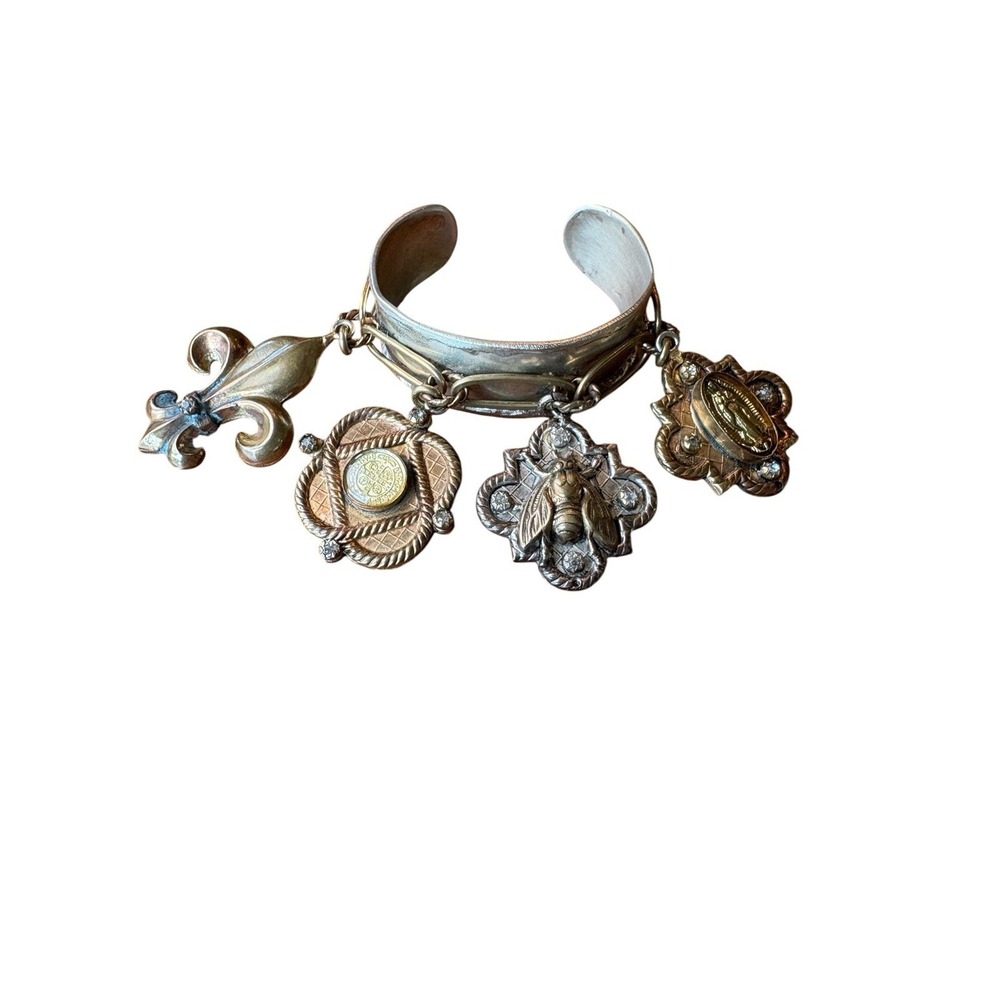 Casa Katalina Encantado Mixed Metal Cuff Charm Bracelet Bee Statement Piece